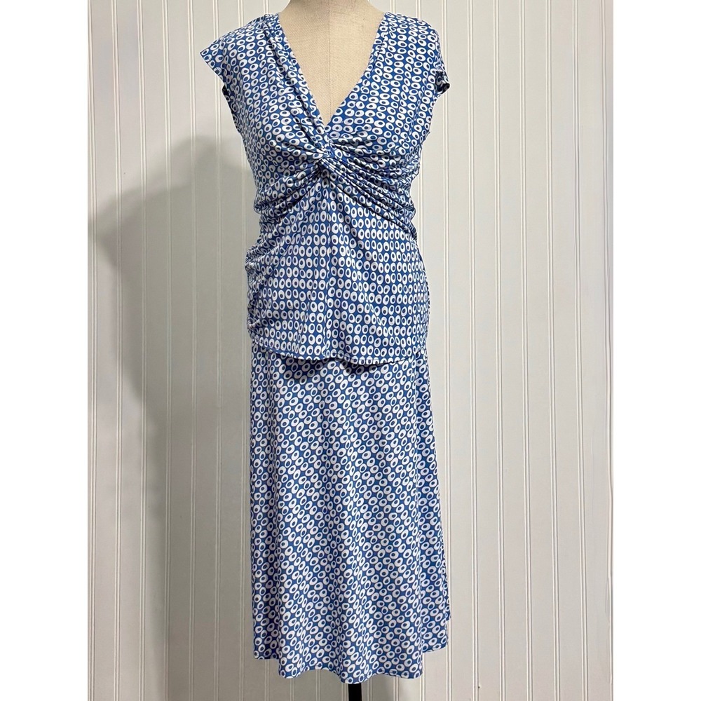 Donna Morgan Y2K Two Piece Set 12 Blue White Geometric Mod Retro Skirt Top L‎
